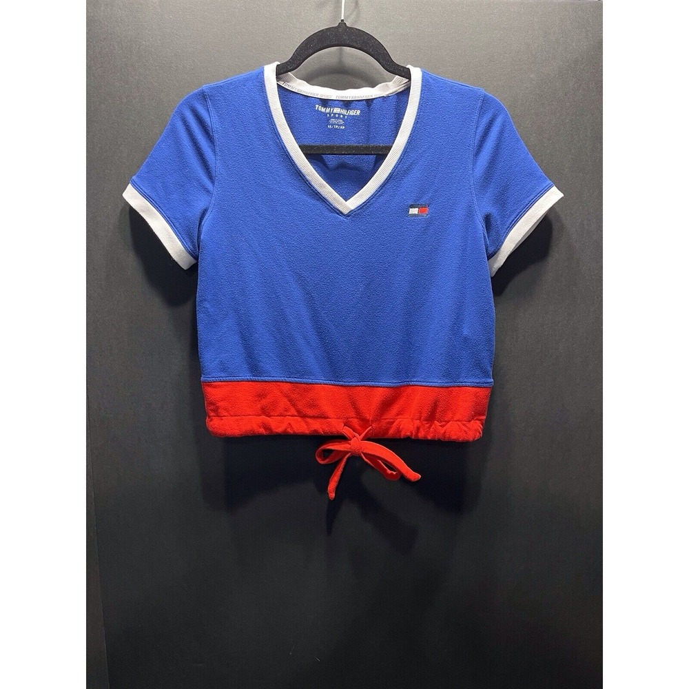 Tommy Hilfiger Sport Crop‎ Top XS Drawstring V Neck Short Sleeve